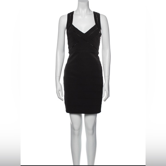 Aidan Mattox black mini dress with black sequin embellishment. Size 8. - Picture 1 of 9